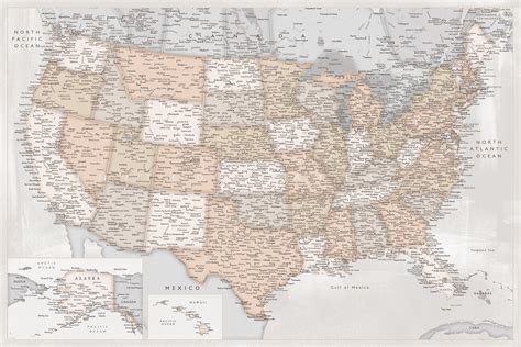 Map Of Highly Detailed Map Of The United States In Rustic Style ǀ Maps