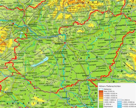 Geographische breite / geographische länge : Physische landkarte von Ungarn