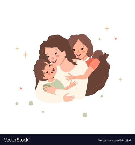 mom hugs her son and daughter royalty free vector image
