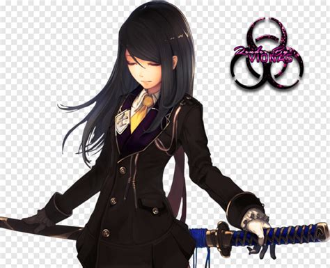 Samurai Sword Badass Black Haired Anime Girl Hd Png Download