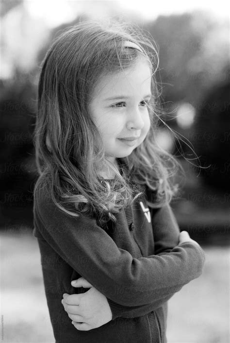 Black And White Profile Portrait Of A Beautiful Young Girl By Stocksy