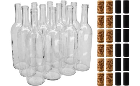 Deayou 12 Pack 750ml Bordeaux Wine Bottles Glass Clear Bottles With 12 Corks And
