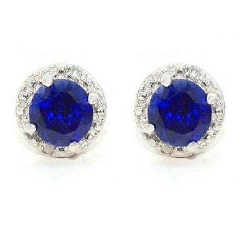 Carat Blue Sapphire Diamond Round Halo Stud Earrings Carat White