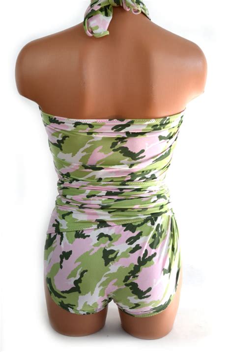 Medium Bathing Suit Wrap Around Swimsuit Pink And Mint Camouflage Prin Hisopal Art~swimwear