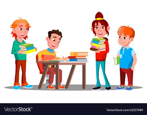 Children Reading Books Together In Library Vector Image