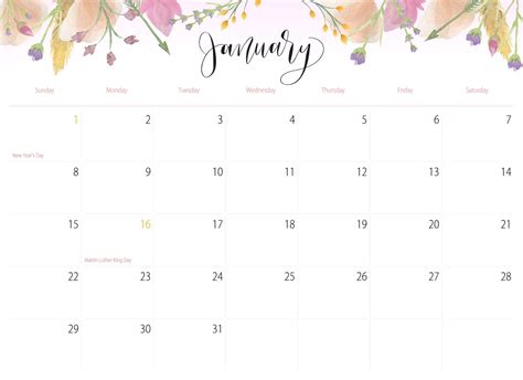 2017 Floral Printable Calendar Floral Printables Calendar Printables