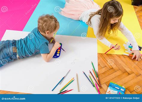 Children Are Playing And Drawing Stock Image Image Of Adorable