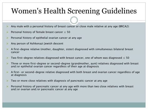 Ppt Womens Health Screening Guidelines Powerpoint Presentation Id