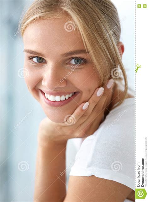 Beauty Portrait Of Woman With Beautiful Smile Fresh Face Smiling Stock