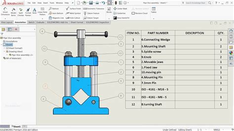 Solidworks Tutorial Insert Bill Of Materials Bom Into A Drawing In