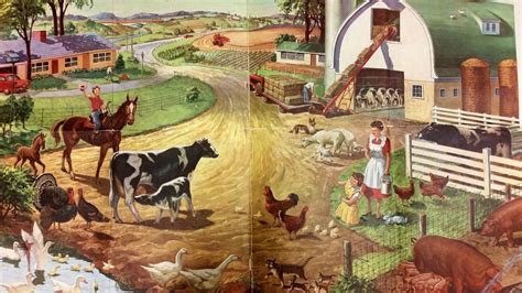 1957 World Book Encyclopedia Childcraft Poster Farm Scene 27 X 40