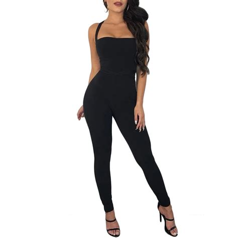 New Sexy Lace Up Bandage Jumpsuit Women Hollow Out Backless Sleeveless Black Rompers Jumpsuit