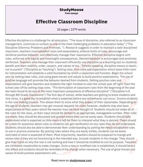 Effective Classroom Discipline Free Essay Example