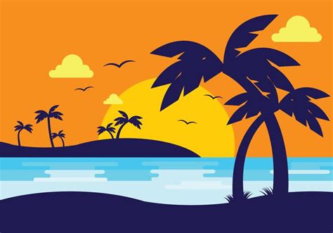 Sunset Beach With Palm Silhouette 146267 Vector Art At