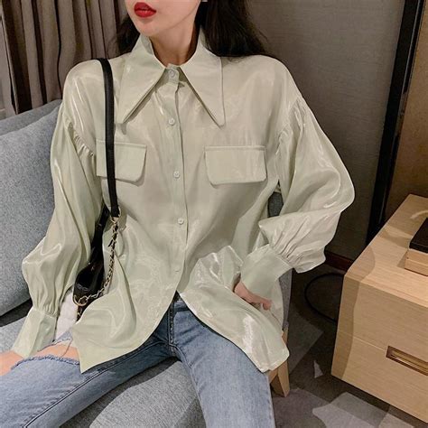itgirl shop aesthetic clothing glossy lantern sleeve korean fashion