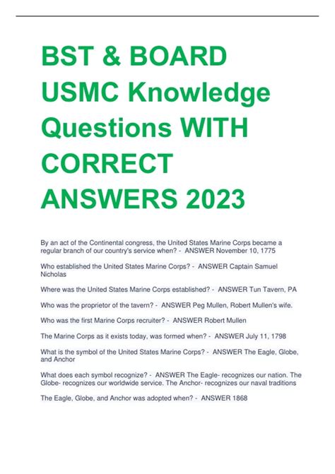 Bst And Board Usmc Knowledge Questions With Correct Answers 2023 Bst