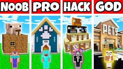 Minecraft Pet Shop Build Challenge Noob Vs Pro Vs Hacker Vs God In