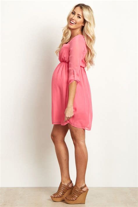 pink chiffon 3 4 sleeve maternity dress dresses chiffon maternity dress stylish maternity