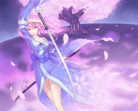 Video Games Touhou Cherry Blossoms Weapons Pink Hair Pink