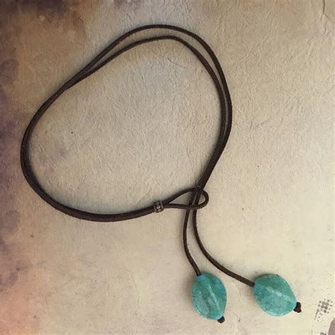 Bohemian Necklace Leather Turquoise Choker Necklace Gift Etsy