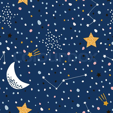 Seamless Childish Pattern With Night Starry Sky Creative Kids Texture