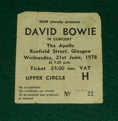 David Bowie Bowie Apollo Glasgow Concert Ticket 1978 1978 Ticket