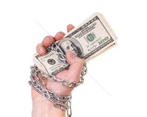 现金销售拇指手与美元绑在一起被条孤立在白色背景的链条捆绑高清图片下载 正版图片307783567 摄图网