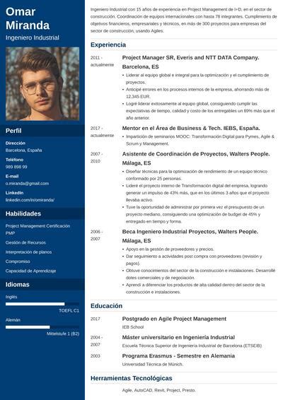Ejemplo de Currículum Vitae para Ingeniero Plantillas 2022