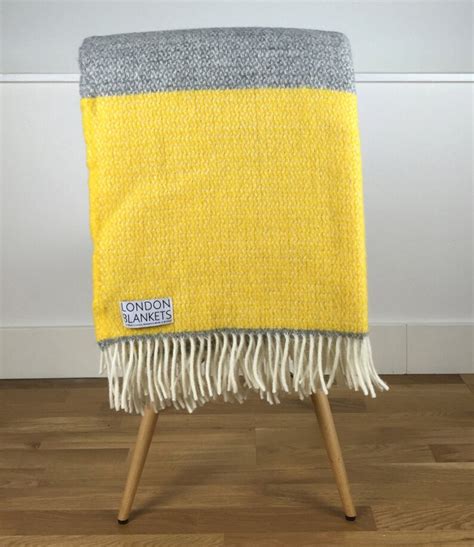 Yellow Grey Throw Blanket 100 Wool Yellow Grey Sofa Throw Etsy Uk