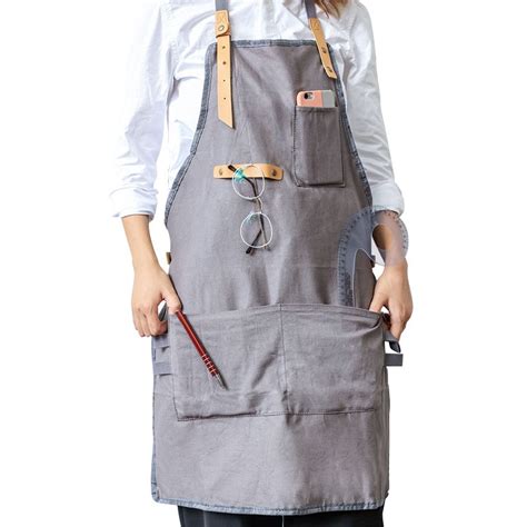 Bbq Creative Senior Cotton Apron Bib Leather Straps Kitchen Apron For Women Men Cooking