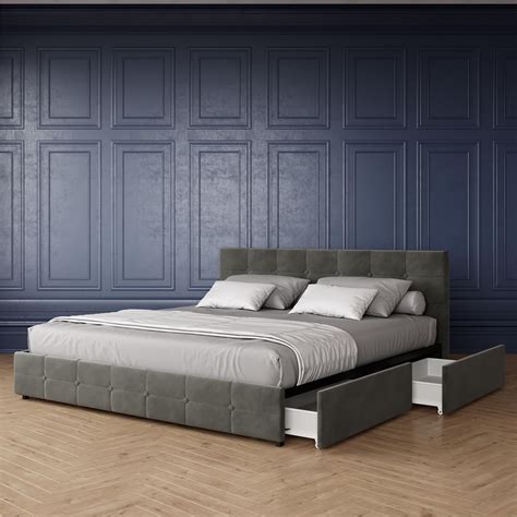 Dhp Rose Upholstered Bed With Storage Grey Velvet King Grey Velvet Bedking Walmart