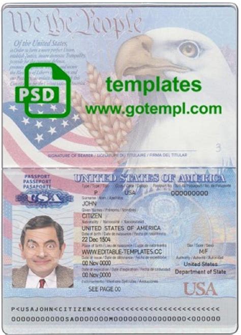 Usa Passport Template In Psd Format Fully Editable With All Fonts In