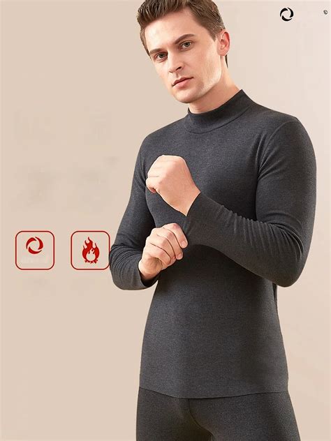 Heattech Men S Thermal Underwear Set Double Sided Brushed Dralon Heating Seamless Slim Fit Half