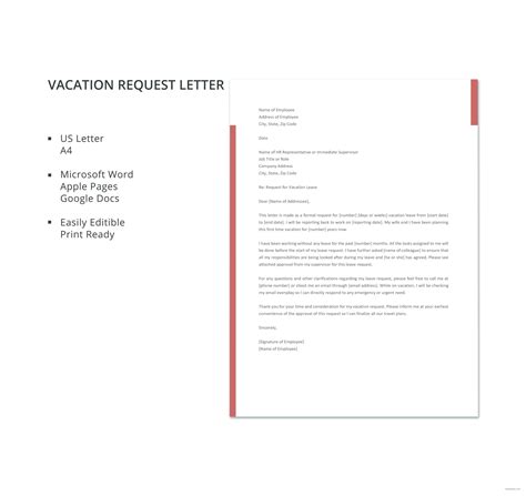 Vacation Request Letter Template In Microsoft Word Apple Pages Google Docs Template Net