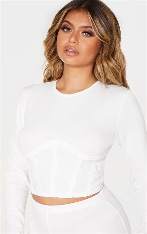 White Crepe Structrued Underbust Crop Top Prettylittlething Aus