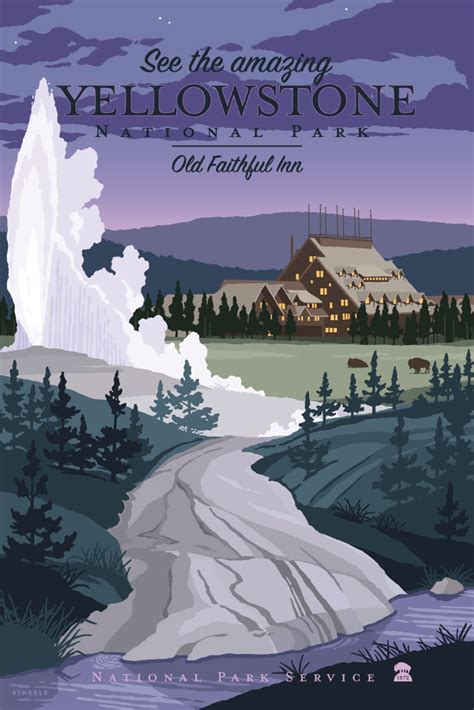yellowstone national park poster series jonathan scheele illustration and design