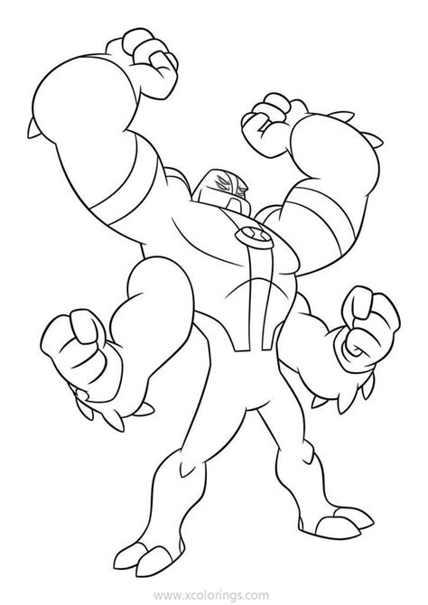 Would you like to be able to involve your child in the color of his favorite character? Fourarms Alien from Ben 10 Coloring Pages - XColorings.com