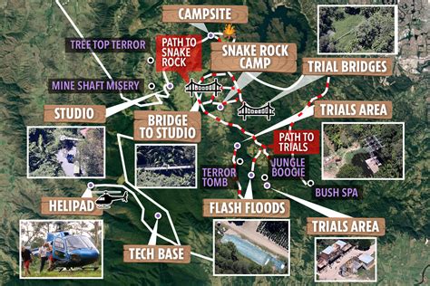 Im A Celeb Map Reveals Camp Secrets And Trials Including Shaft Misery And Scar E Oke The