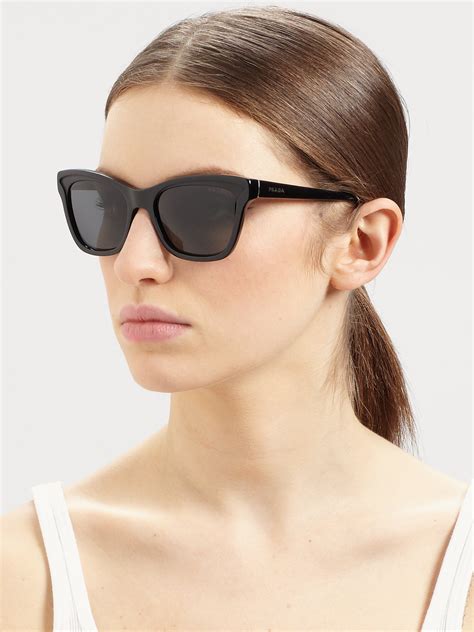 Lyst Prada Square Catseye Sunglasses In Black