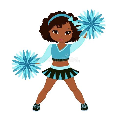 Cheerleader In Turquoise Uniform With Pom Poms Stock Vector Illustration Of Cheers