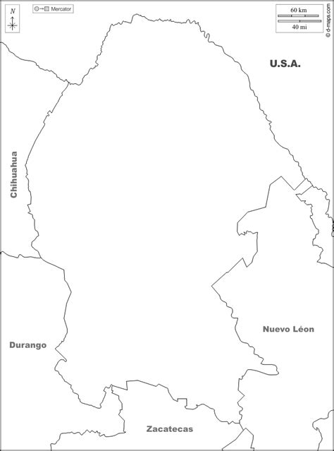 Coahuila Mapa Gratuito Mapa Mudo Gratuito Mapa En Blanco Gratuito Plantilla De Mapa Fronteras