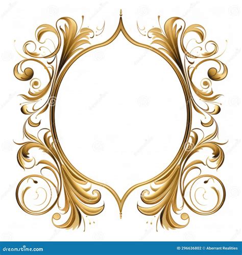 An Ornate Gold Frame With Swirls On A White Background Stock