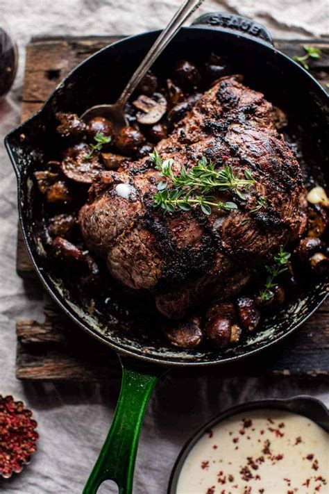 Roast 45 to 50 minutes at 425 degrees for rare. Roasted Beef Tenderloin with Mushrooms and White Wine Cream Sauce. - Half Baked Harvest
