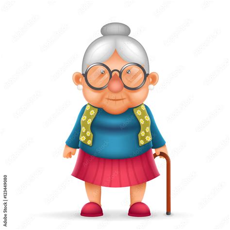 Granny Old Lady 3d Realistic Cartoon Character Design Isolated Vector