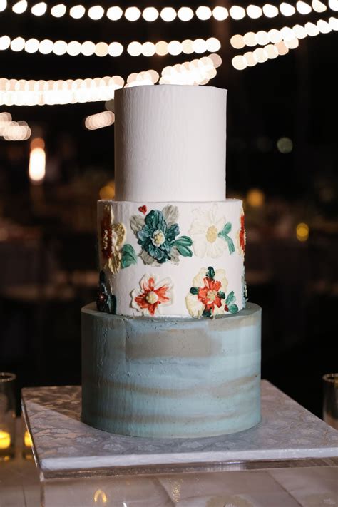 Decorative Painted Floral Wedding Cake At Southern Soiree At Nasher