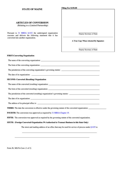 Fillable Form Mlpa Conv Articles Of Conversion Printable Pdf Download