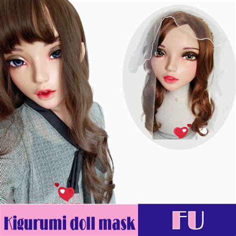 fu crossdress sweet girl resin half head female kigurumi mask with bjd eyes cosplay anime doll mask