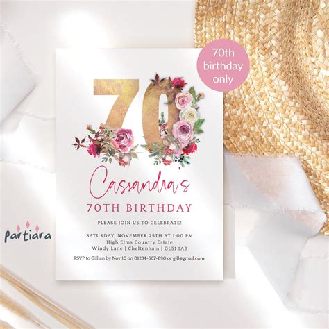 Adult Birthday Invitations 70th Party Invites For Ladies Etsy