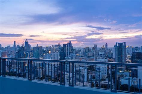 Skyscraper Rooftop Balcony With Modern City Stock Image Image Of
