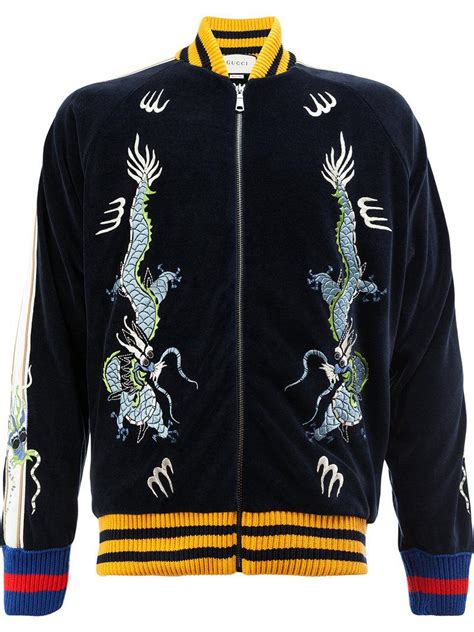 Gucci Dragon Embroidered Velvet Bomber Jacket For Men Lyst